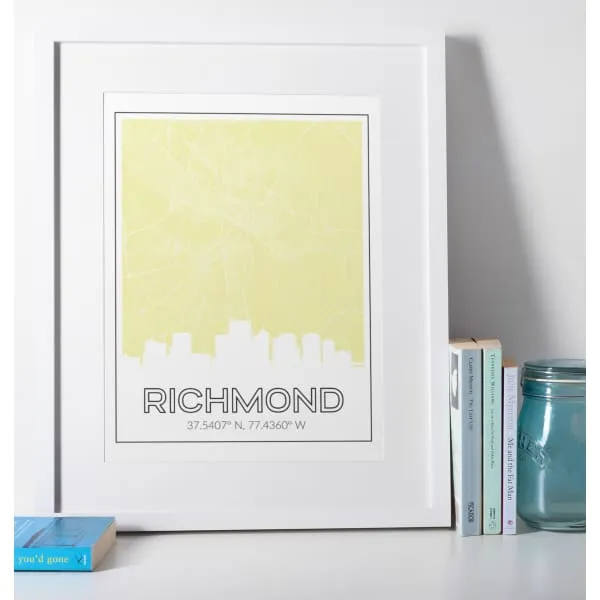 Richmond Virginia skyline and map with coordinates