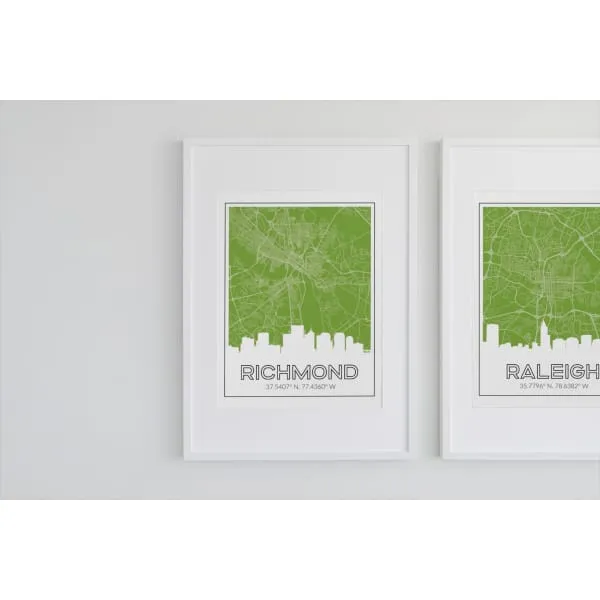 Richmond Virginia skyline and map with coordinates