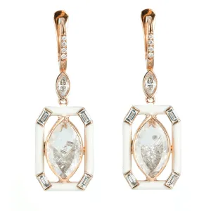 Rose Gold Marquise-Shaped Diamond "Shake" Earrings with White Enamel