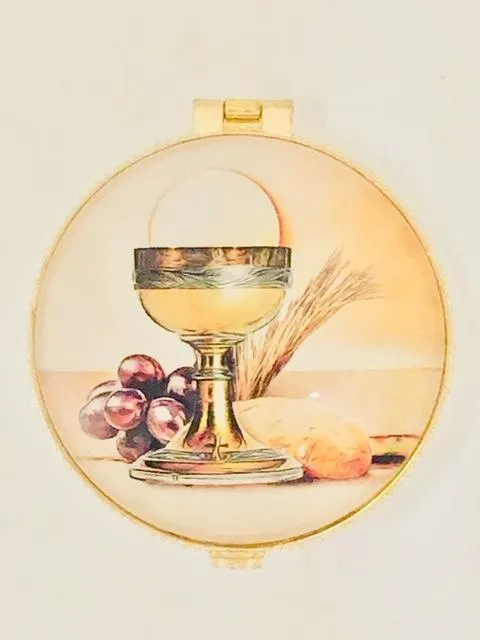 Round Porcelain Rosary First Communion Box with Glass Enclosed Top