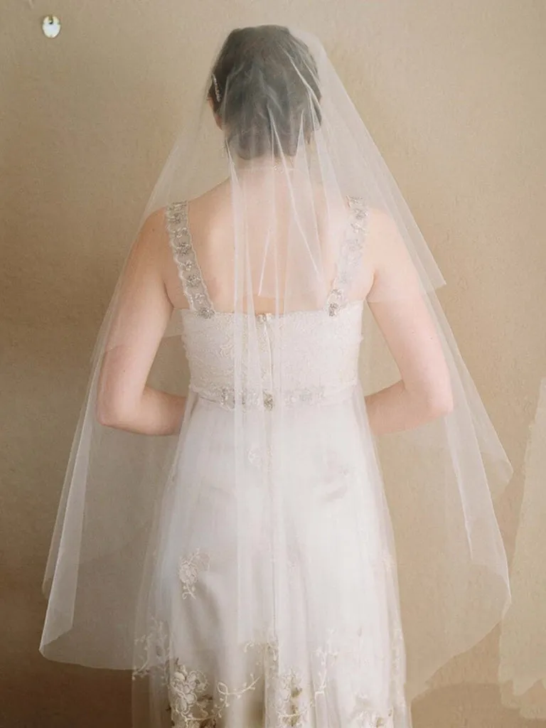 Roycebridal Simple Ivory Tulle Drop Veil Crystal Comb Wedding Veils