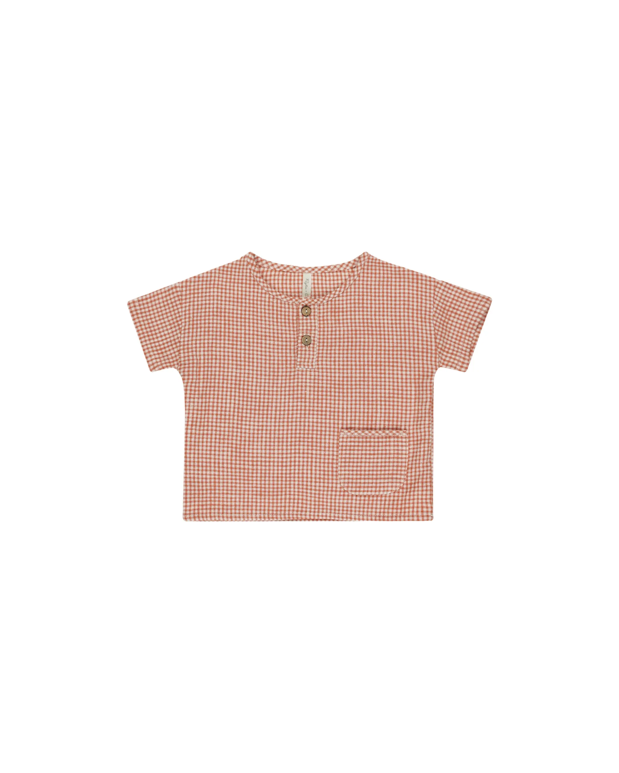 RYLEE   CRU Woven Henley Tee || Poppy Gingham