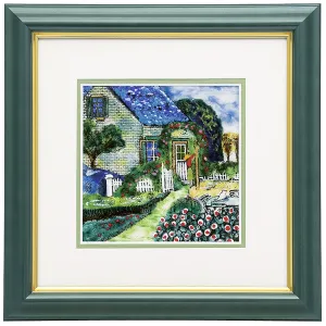 Saikosha - #015-09 Blue roof house (Framed Cloisonné ware) - Free Shipping