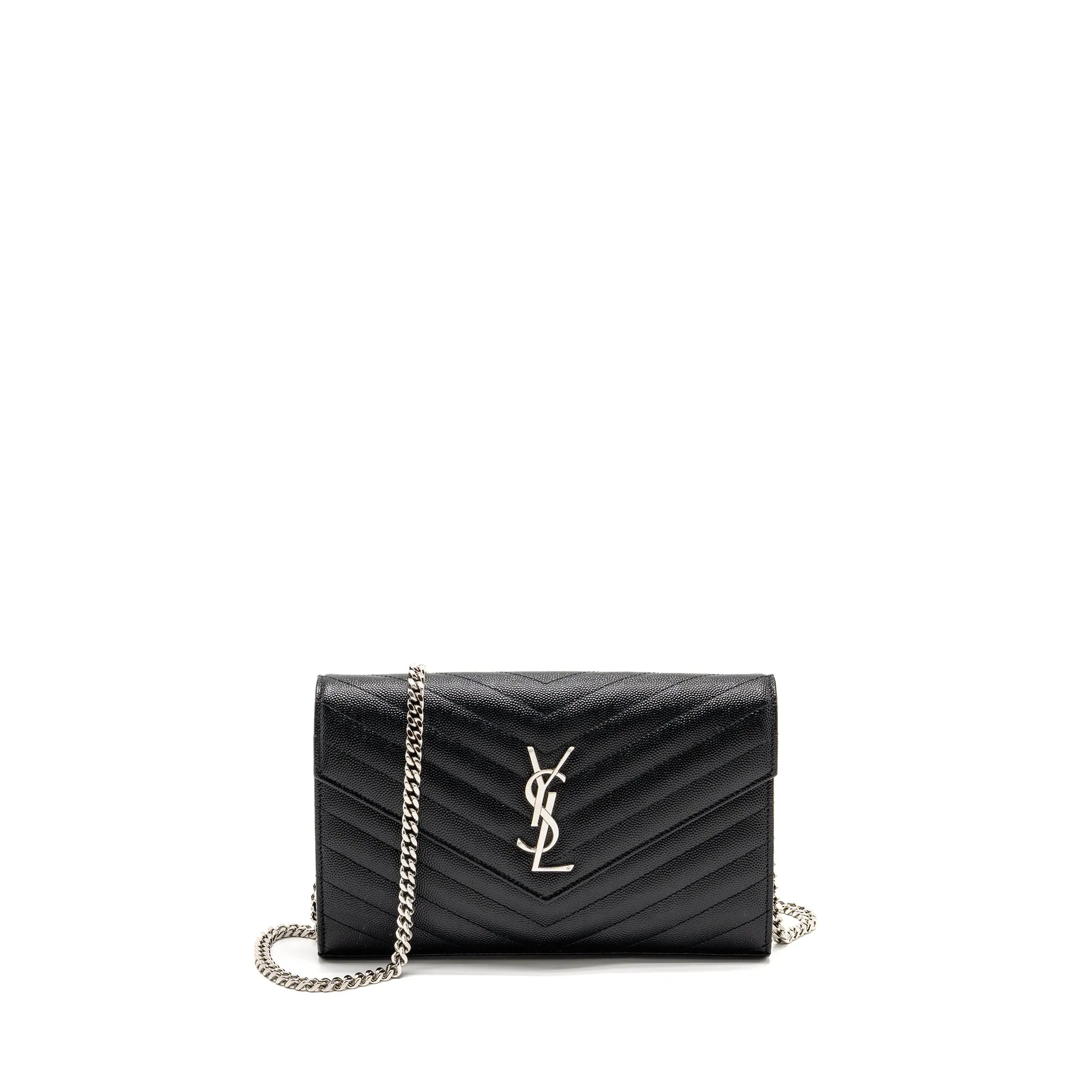 Saint Laurent/YSL Envelope Chain Wallet Calfskin Black SHW