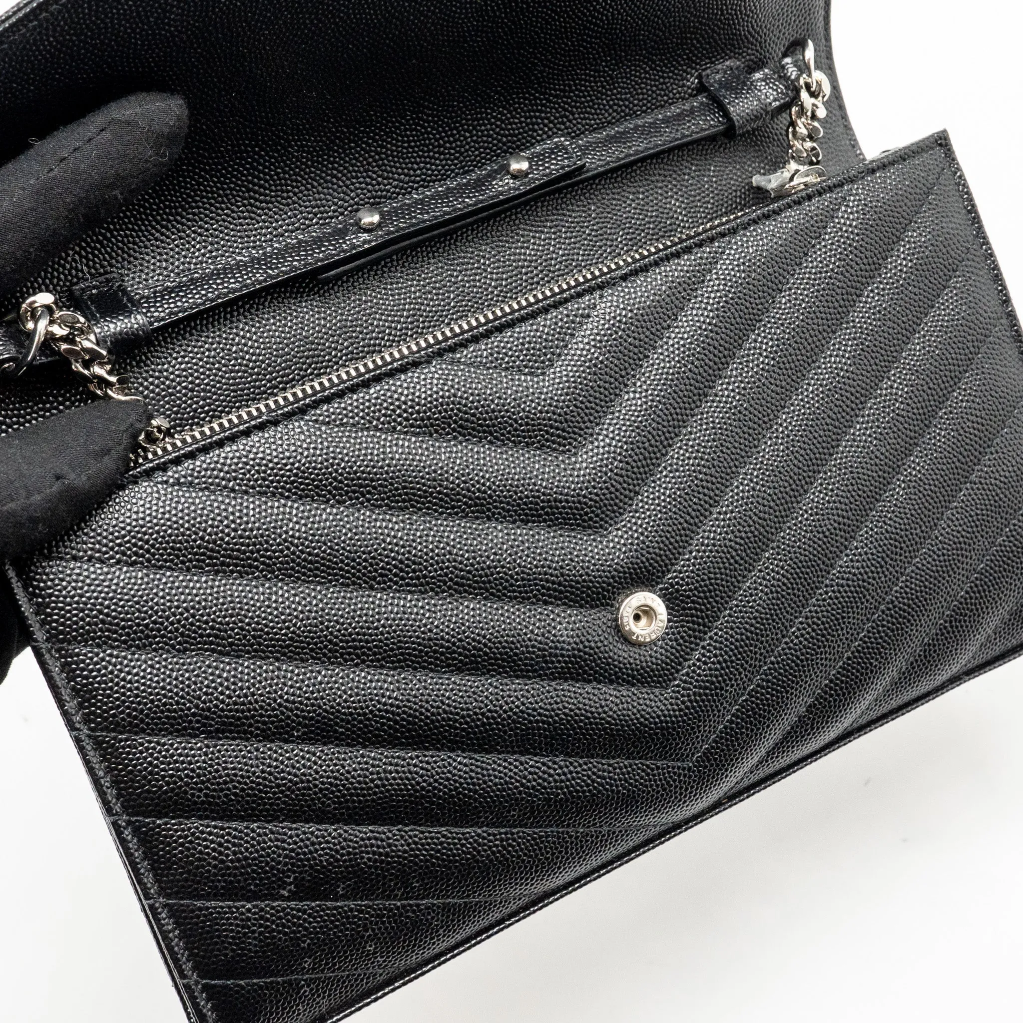Saint Laurent/YSL Envelope Chain Wallet Calfskin Black SHW