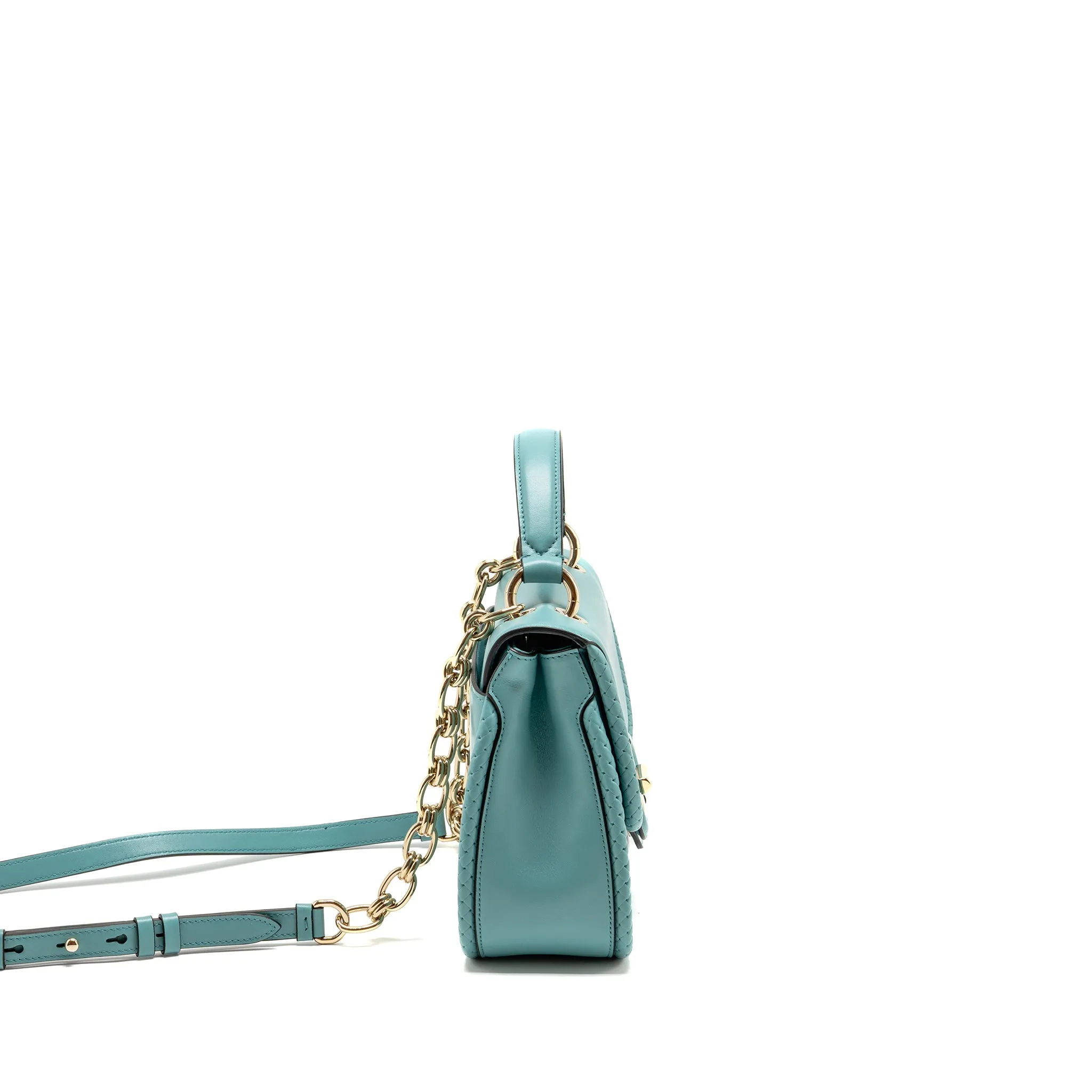 Salvatore Ferragamo Top Handle Flap Lock Bag Calfskin Turquoise LGHW