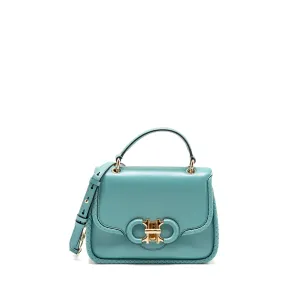 Salvatore Ferragamo Top Handle Flap Lock Bag Calfskin Turquoise LGHW