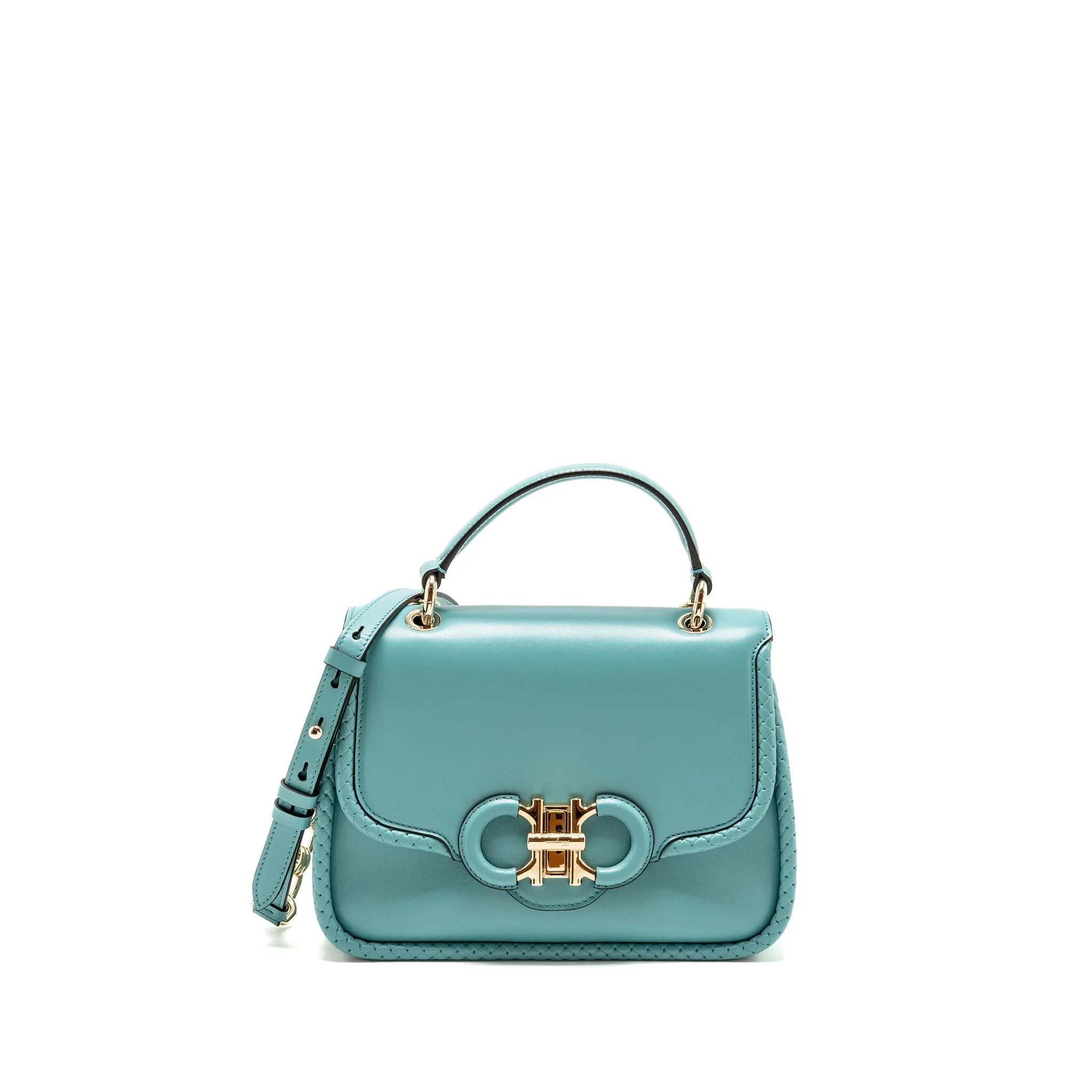 Salvatore Ferragamo Top Handle Flap Lock Bag Calfskin Turquoise LGHW