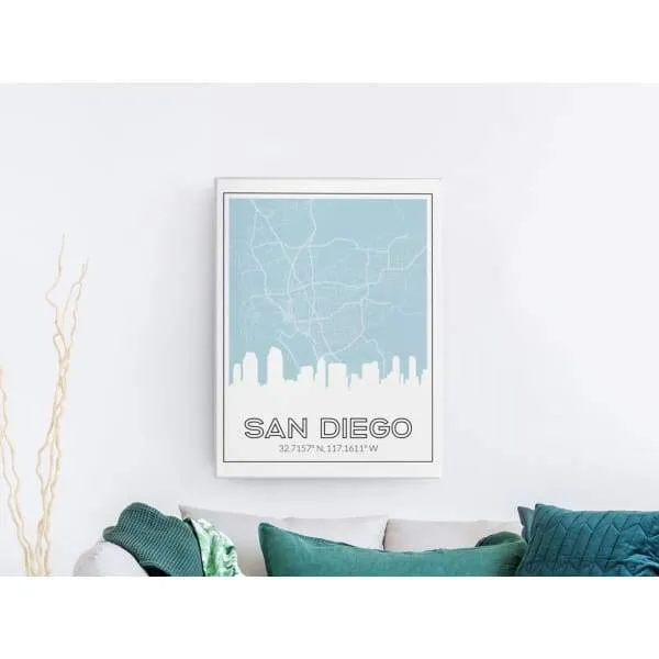 San Diego, California skyline and map