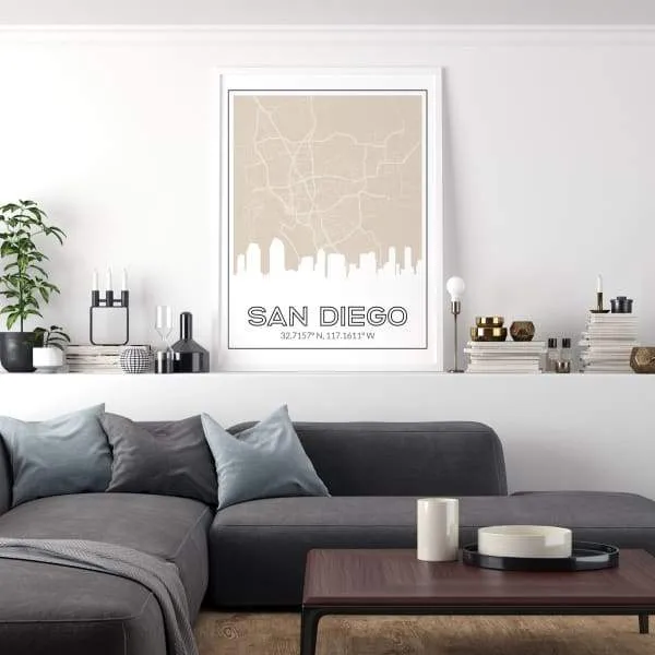 San Diego, California skyline and map