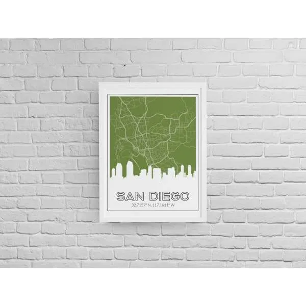 San Diego, California skyline and map