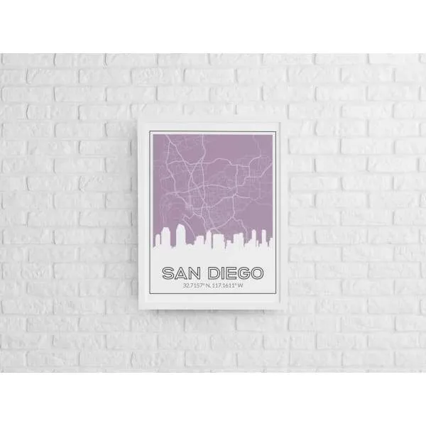 San Diego, California skyline and map