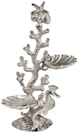 Sand Cast Nickel Coral Seahorse and Seashell Pedestal 18'H
