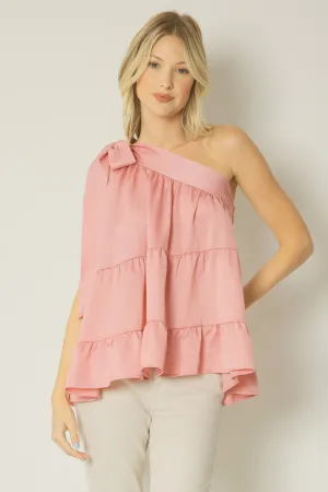 Satin One Shoulder Top {Blush}