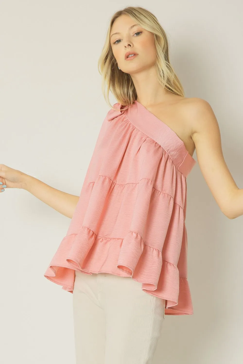 Satin One Shoulder Top {Blush}