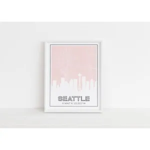 Seattle Washington skyline and map with coordinates