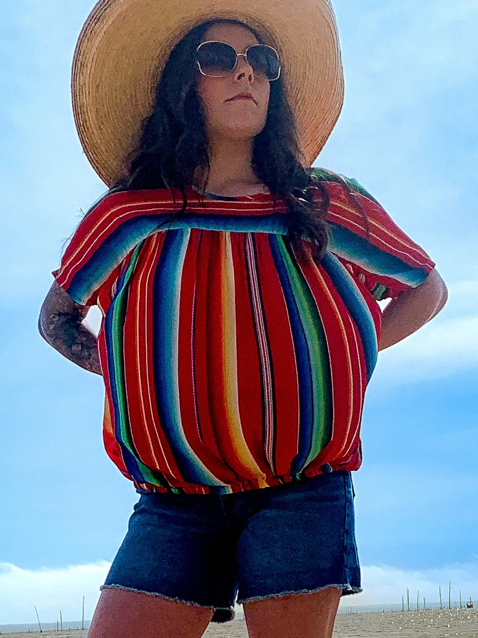 Serape Elastic Waist SS Top