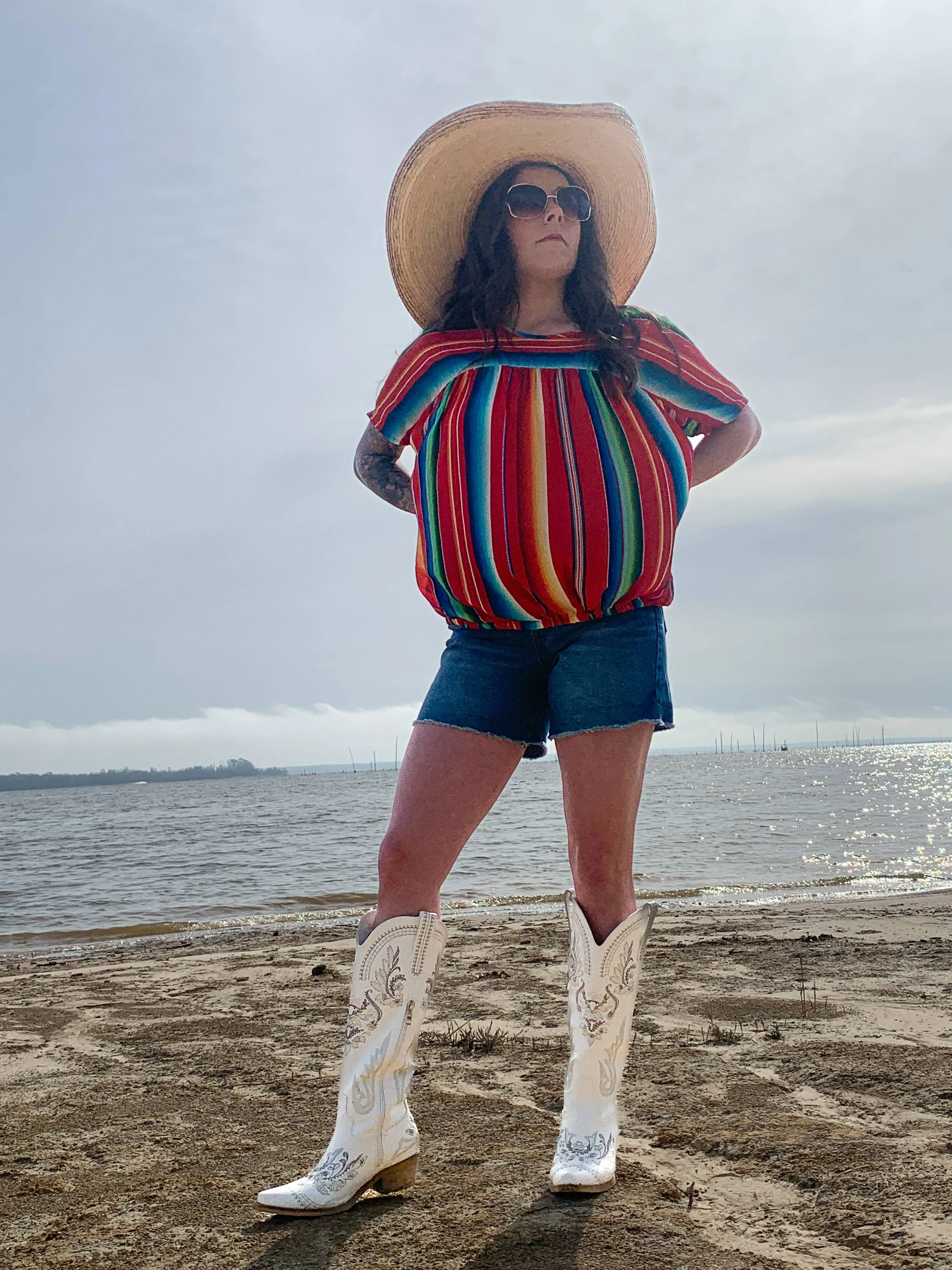 Serape Elastic Waist SS Top