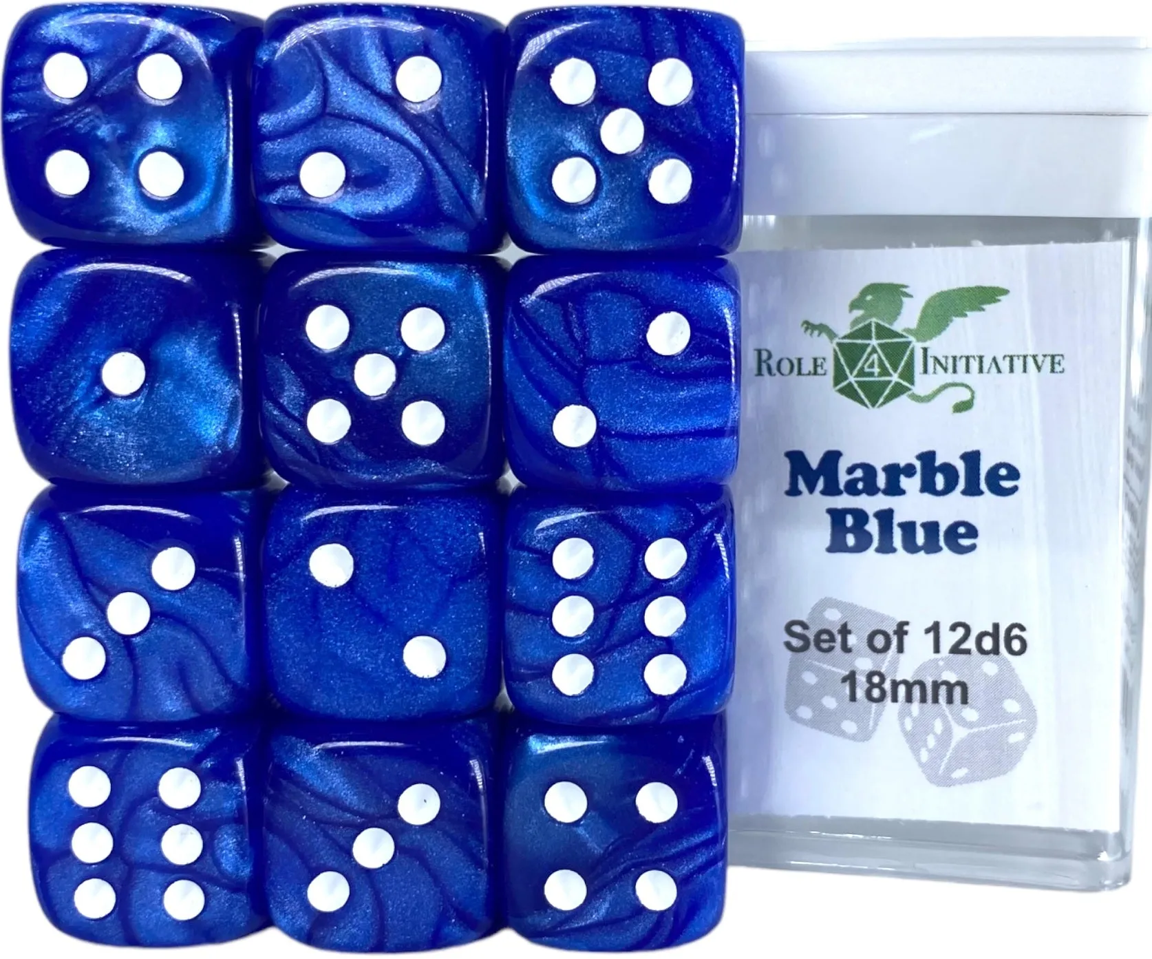 SET OF 12D6 PIPS DICE: MARBLE BLUE 18MM