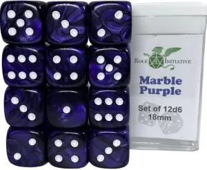 SET OF 12D6 PIPS DICE: MARBLE PURPLE 18MM