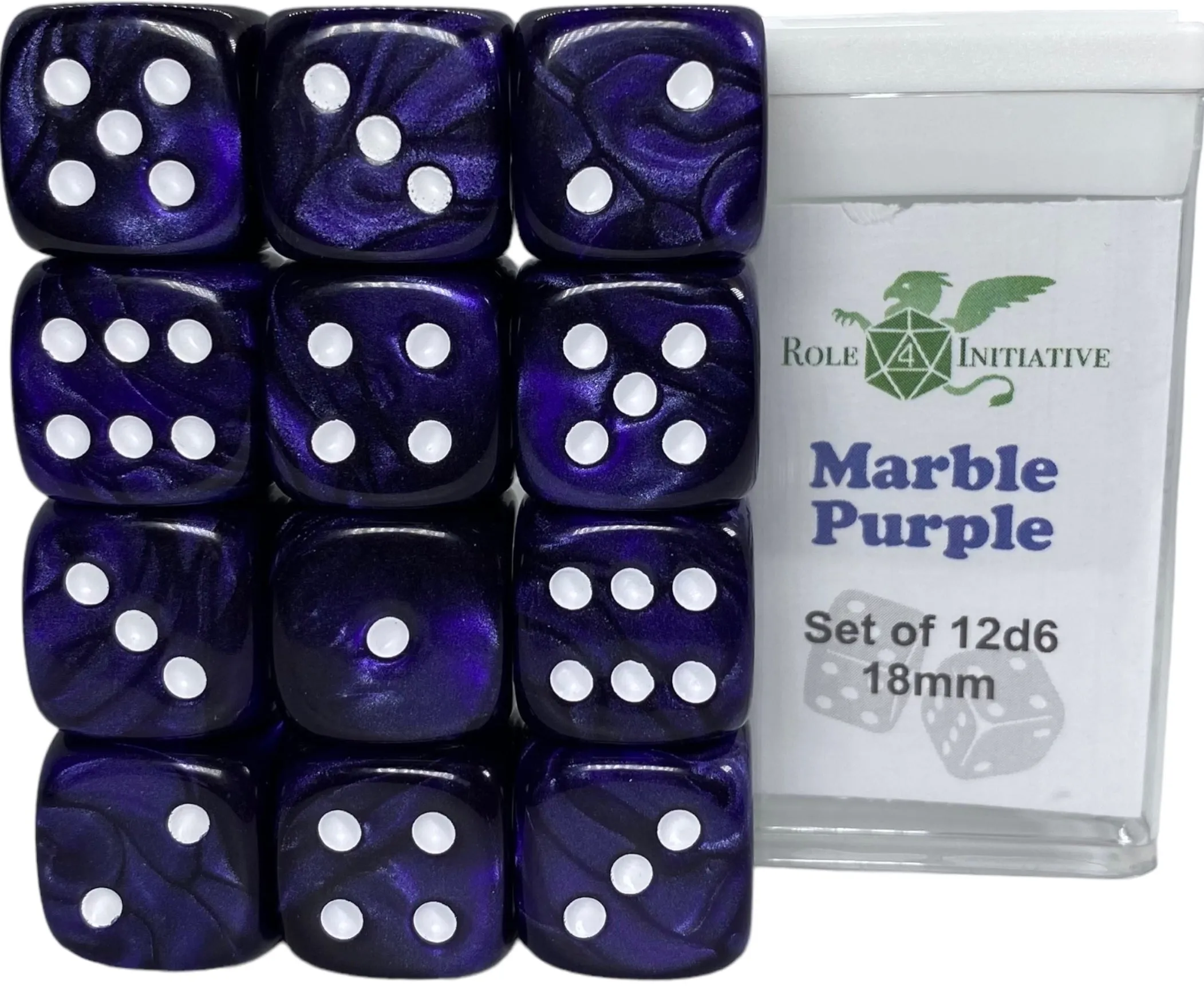 SET OF 12D6 PIPS DICE: MARBLE PURPLE 18MM