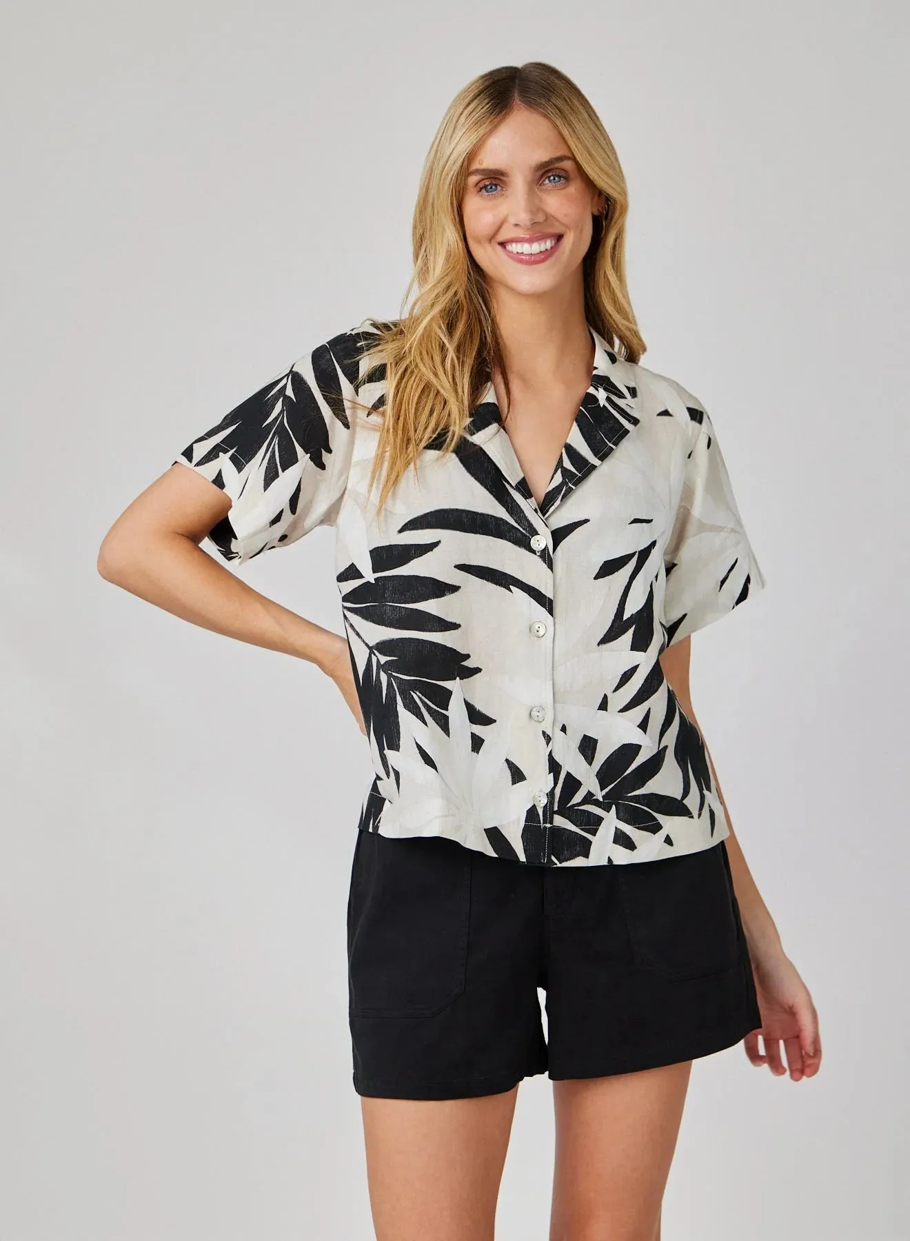 Short Sleeeve Flowy Button Down Blouse