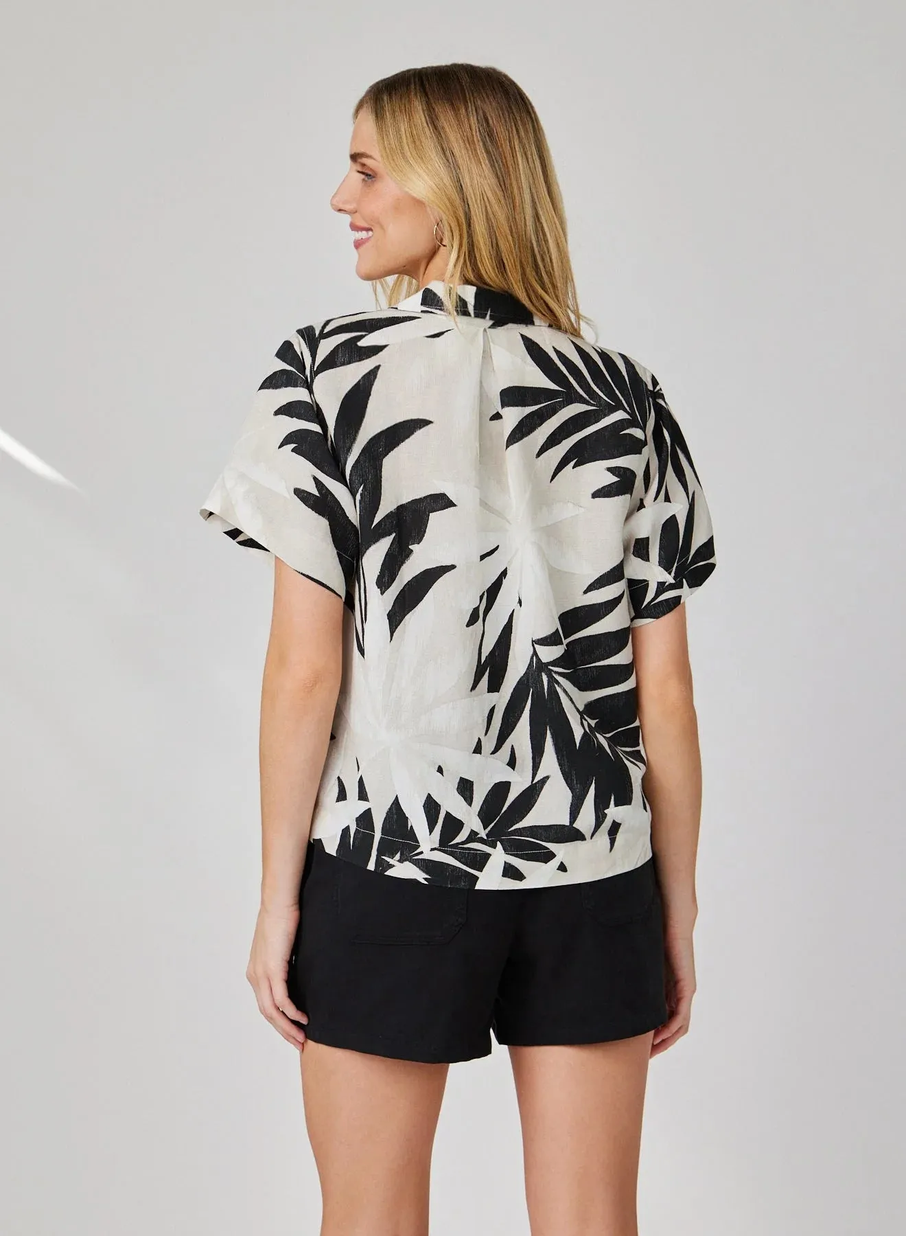 Short Sleeeve Flowy Button Down Blouse