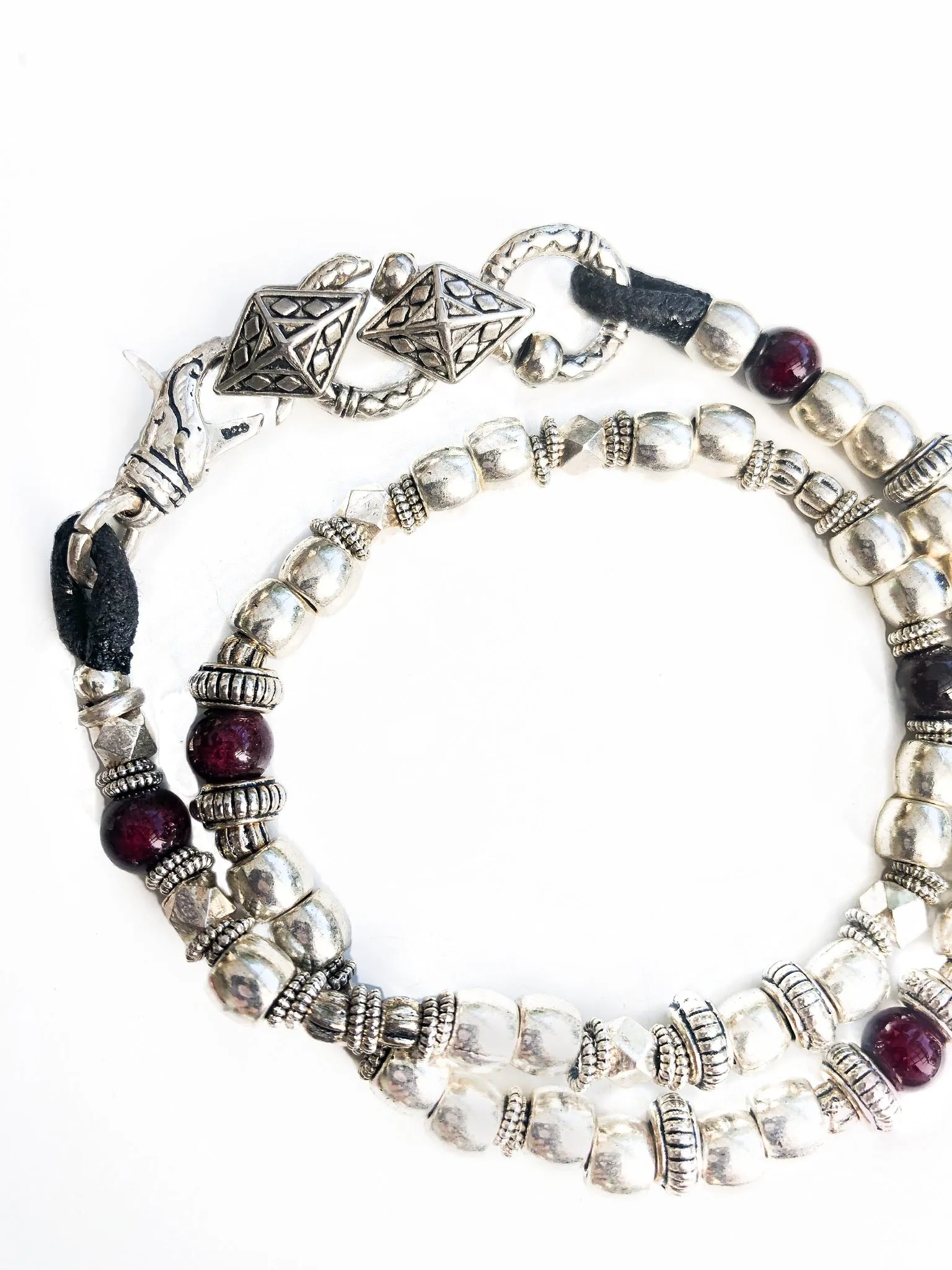 Silver Easy Going Men’s Wrap Bracelet w/Garnet