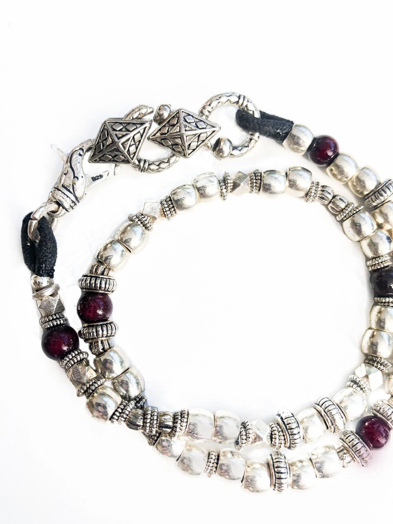Silver Easy Going Men’s Wrap Bracelet w/Garnet