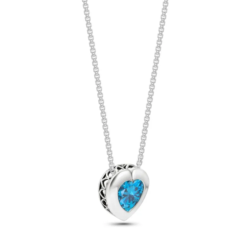 Silver Pendant with 7-Facet Light Blue Zirconia Heart