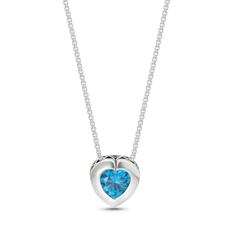 Silver Pendant with 7-Facet Light Blue Zirconia Heart