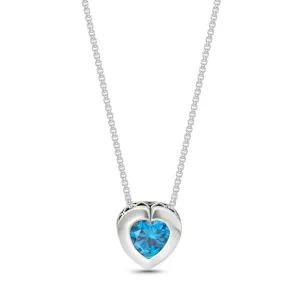 Silver Pendant with 7-Facet Light Blue Zirconia Heart