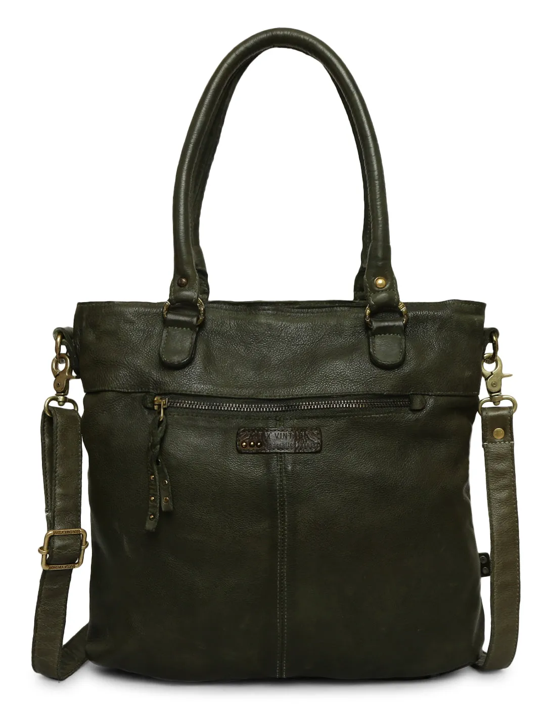 Silvia: Metallic Effect Razor With Golden Concho Leather Tote Handbag.