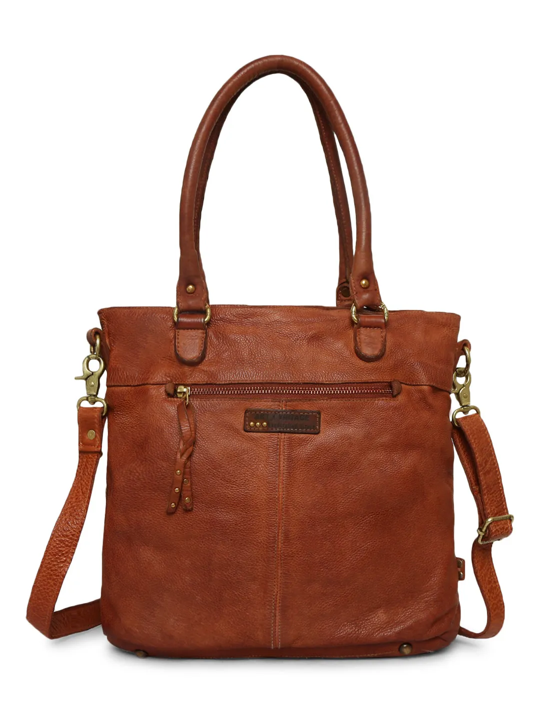 Silvia: Metallic Effect Razor With Golden Concho Leather Tote Handbag.