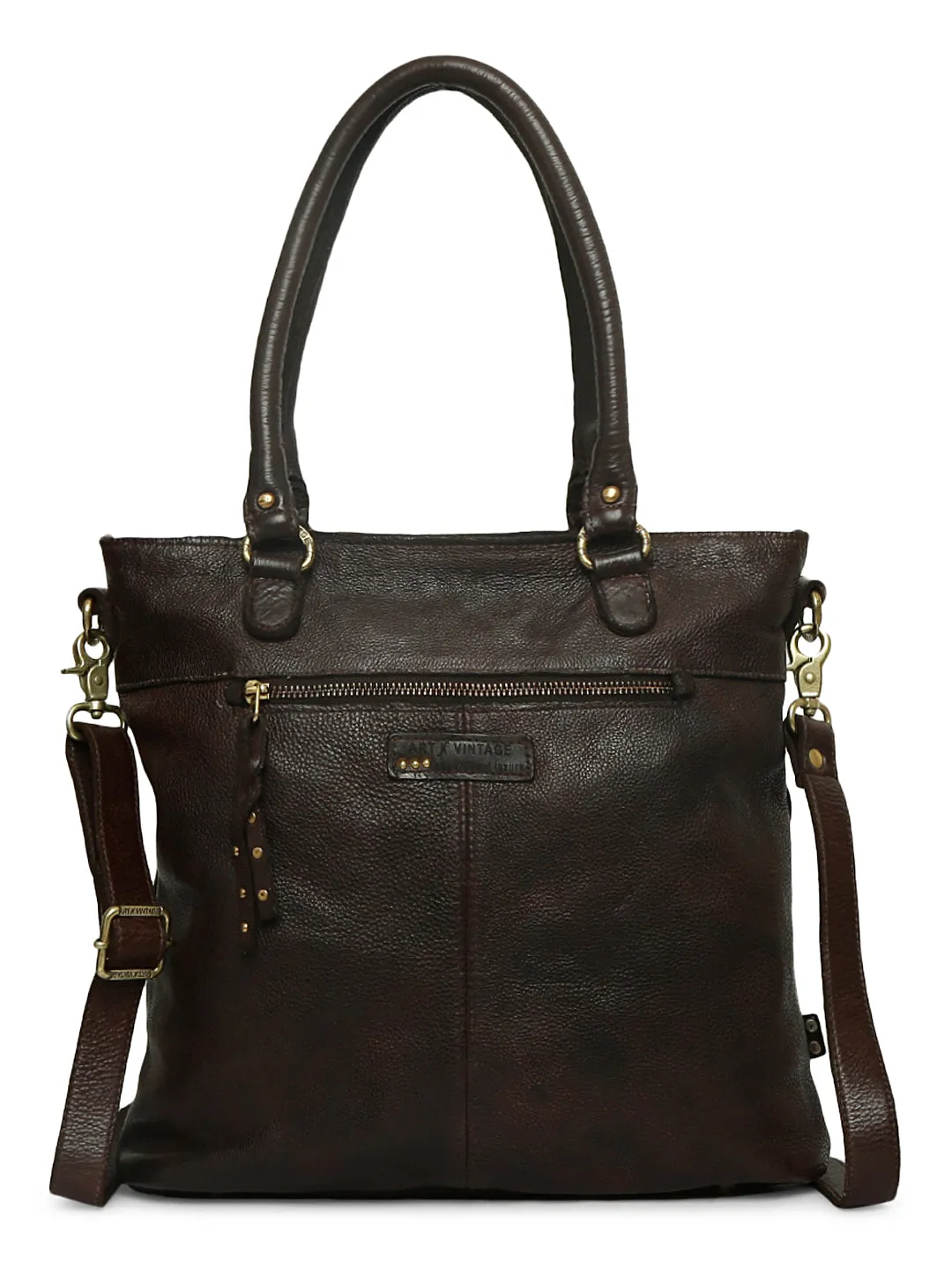 Silvia: Metallic Effect Razor With Golden Concho Leather Tote Handbag.