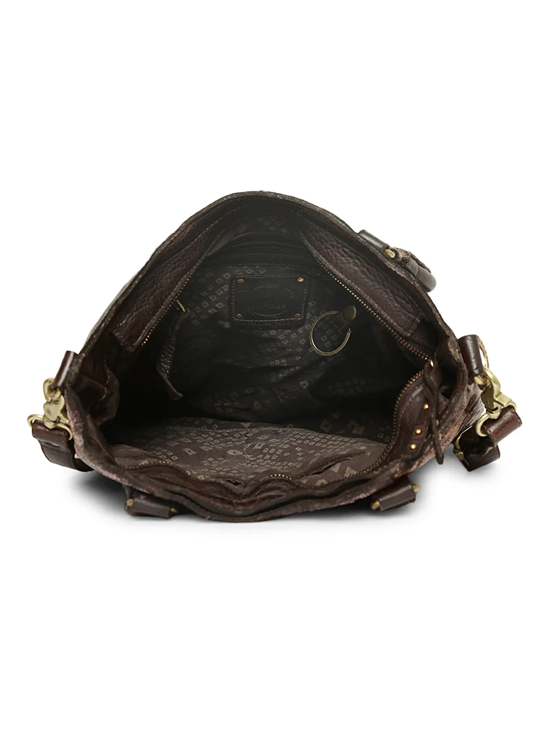 Silvia: Metallic Effect Razor With Golden Concho Leather Tote Handbag.