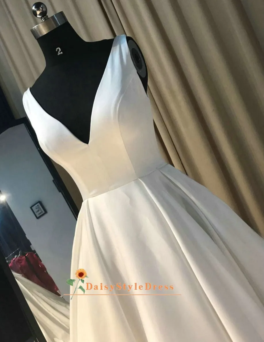 Simple Ball Gown V-neckline Wedding Dress