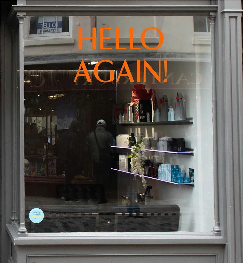 Simple Hello Again Coronavirus Retail Graphic Window Vinyl