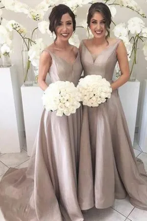 Simple V-neckline Grey Bridesmaid Dress