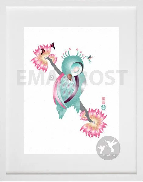 Sleeping Ruru (Poppy Bright) - Framed