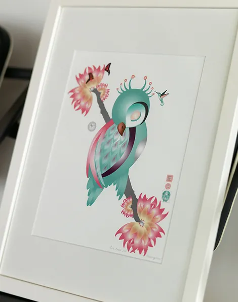 Sleeping Ruru (Poppy Bright) - Framed