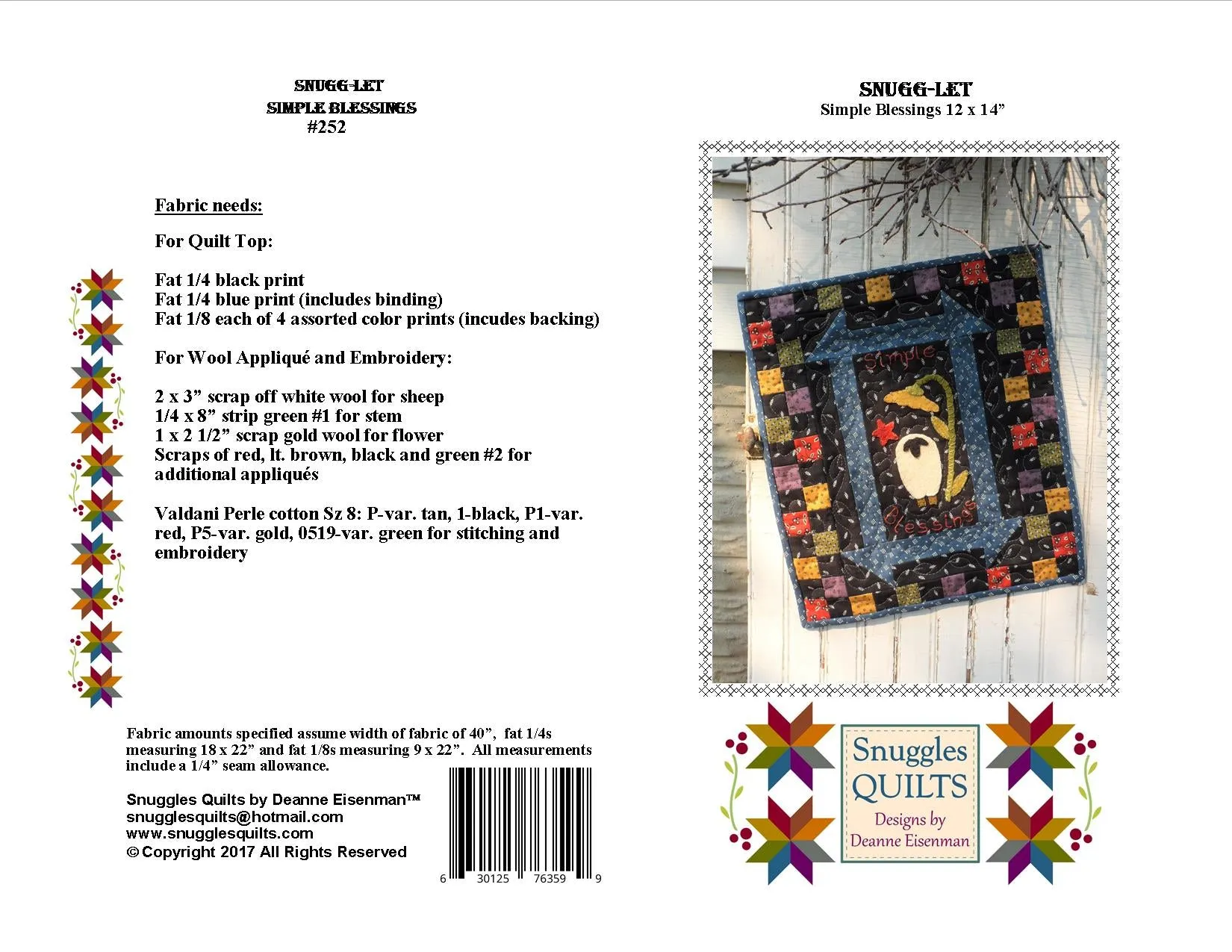 Snugg-let Simple Blessings - Mini Wool Applique Pattern