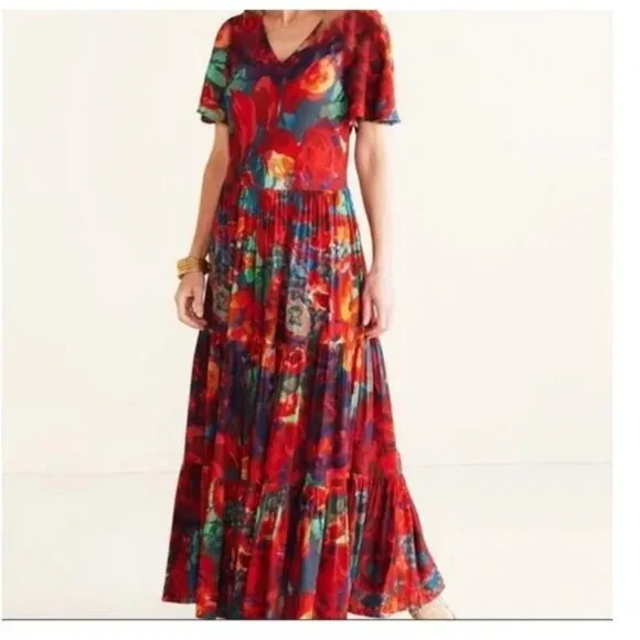 Soft Surroundings Printemps Tiered Flowy Maxi Dress Size XL