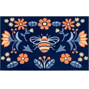 Spring Bees on Navy  Olivia's Home Rug 22" x 32" - Garden