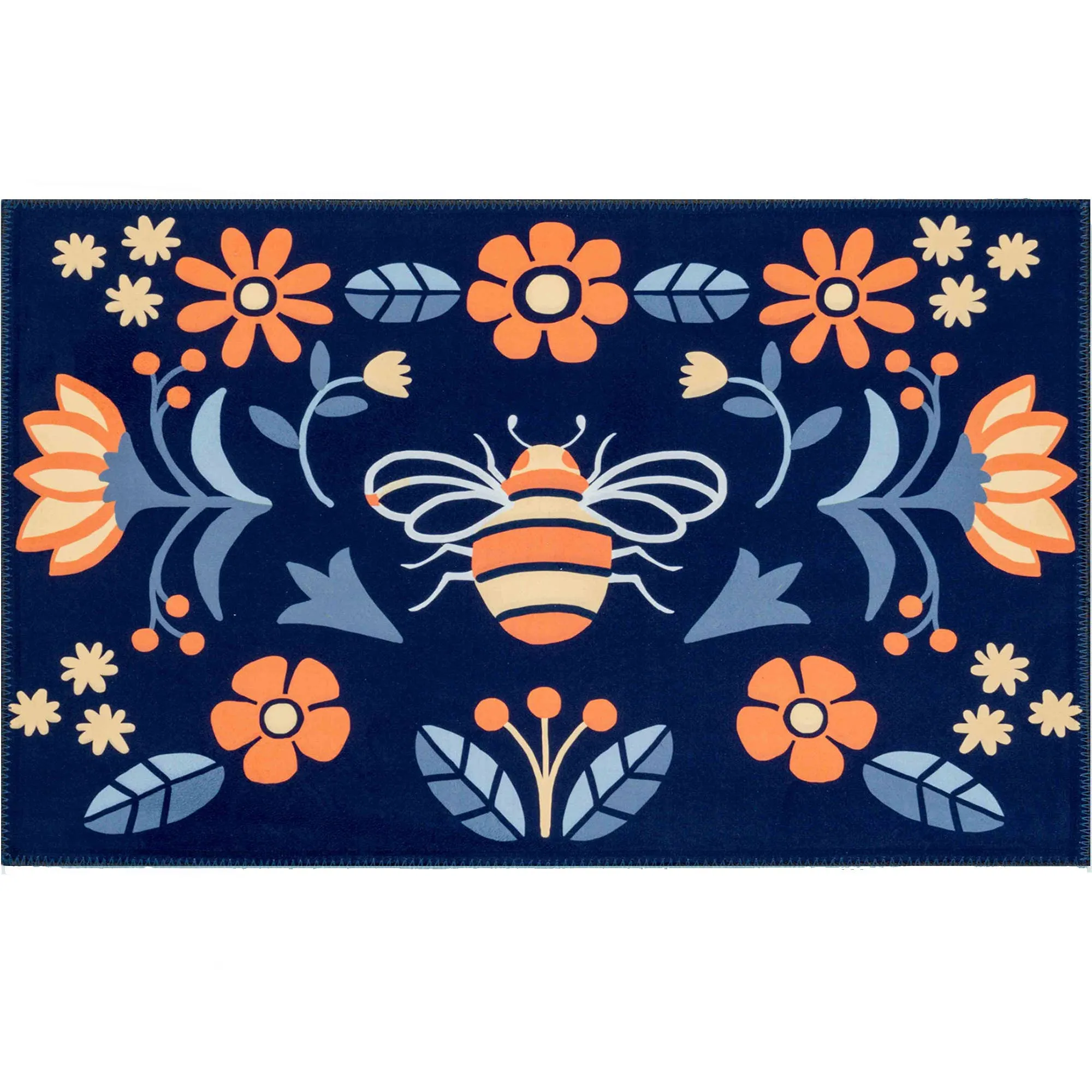 Spring Bees on Navy  Olivia's Home Rug 22" x 32" - Garden
