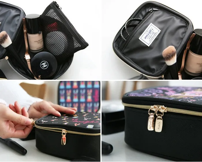 Square Cosmetic Pouch Anna Gili - Horse Navy