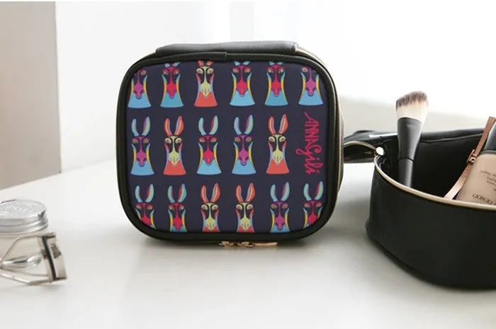 Square Cosmetic Pouch Anna Gili - Horse Navy