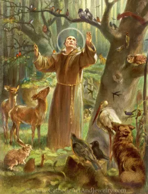 St. Francis of Assisi Preaching to the Birds – Hans Stubenrauch – 3 sizes – Catholic Art Print