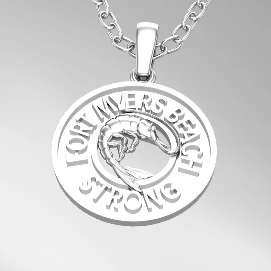 Sterling Silver Fort Myers Beach Strong Pendant with 18” 1.2mm Round Box Chain