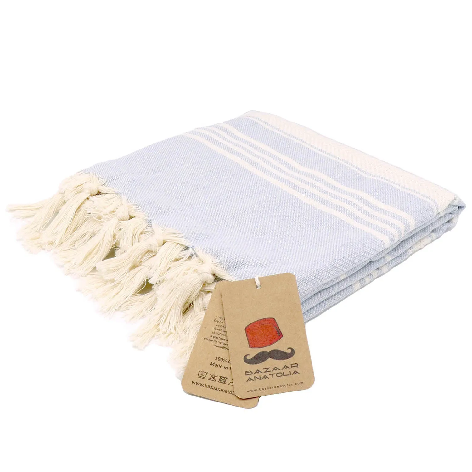Stripe Turkish Beach & Peshtemal Towel - Light Blue